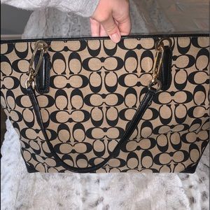 Coach Tan and Black Small Tote